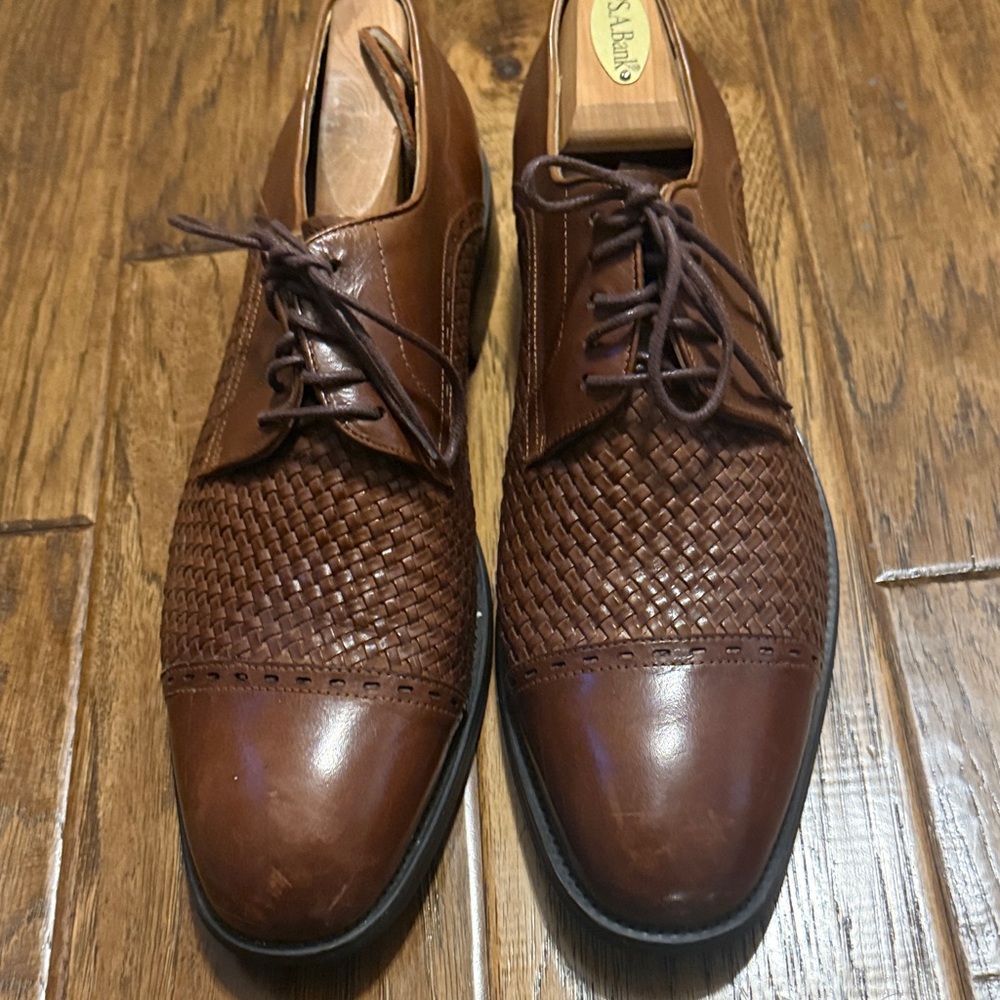 Joseph Abboud Woven Brown Leather Oxfords